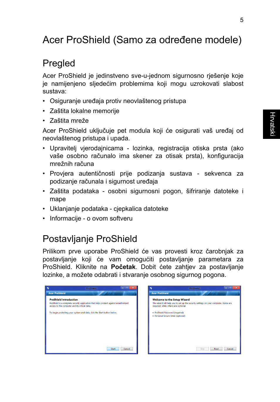 Acer proshield, Pregled, Postavljanje proshield | Acer proshield (samo za određene modele) | Acer TravelMate P253-MG User Manual | Page 1593 / 2736