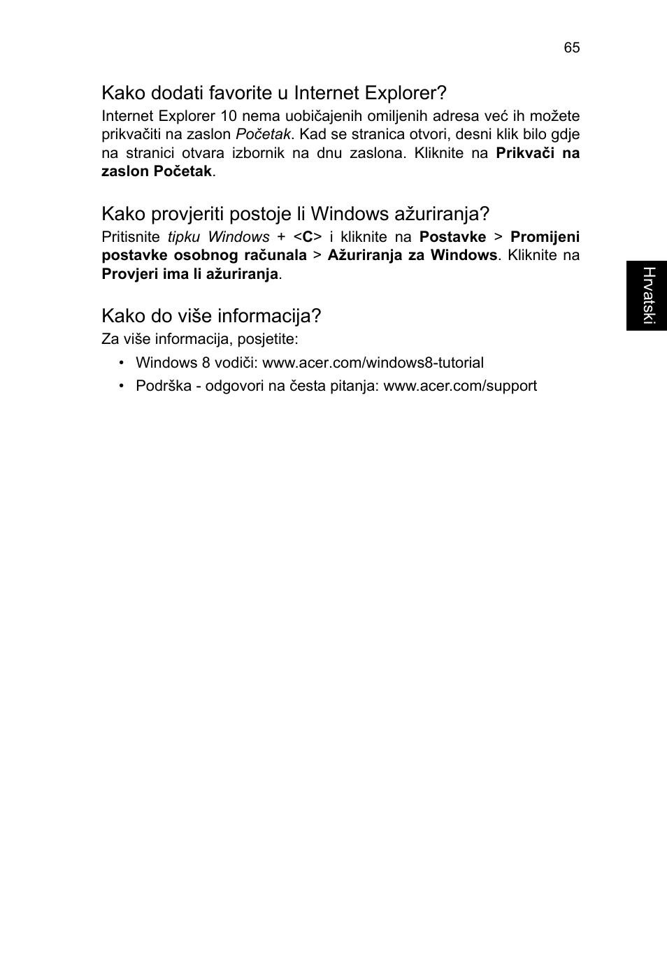 Kako dodati favorite u internet explorer, Kako provjeriti postoje li windows ažuriranja, Kako do više informacija | Acer TravelMate P253-MG User Manual | Page 1653 / 2736