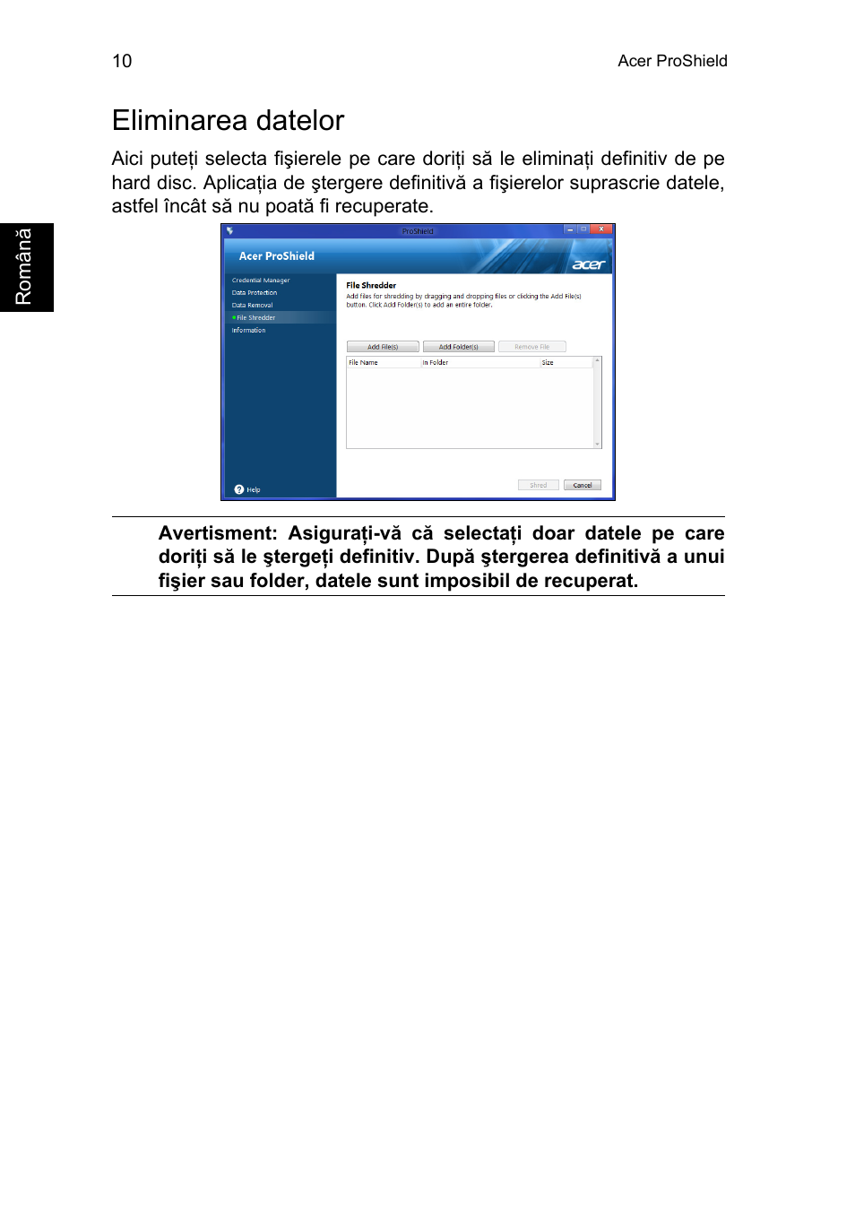 Eliminarea datelor | Acer TravelMate P253-MG User Manual | Page 1690 / 2736