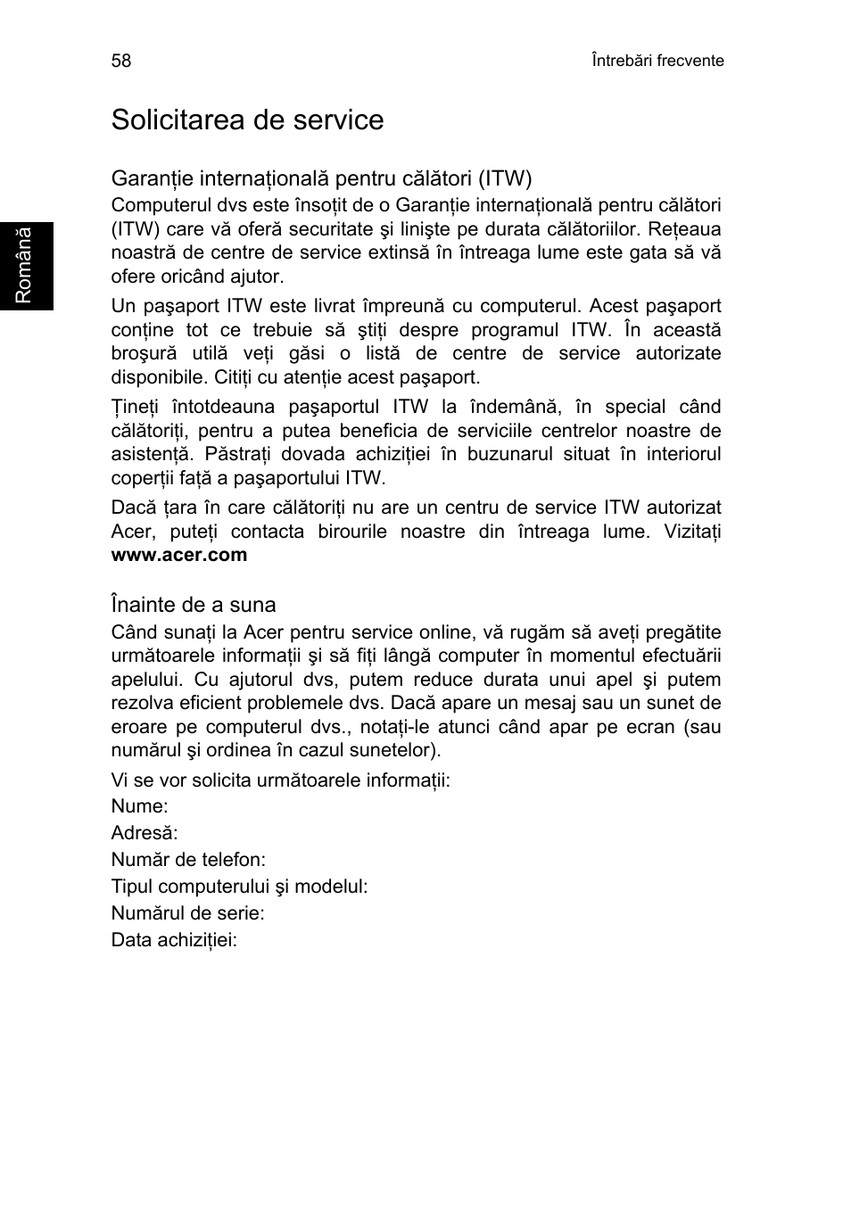 Solicitarea de service | Acer TravelMate P253-MG User Manual | Page 1738 / 2736