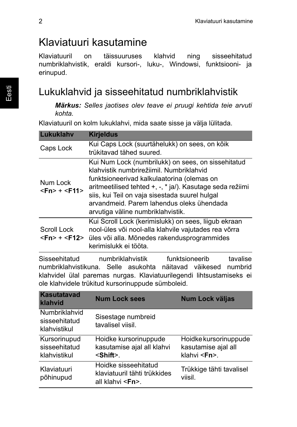 Klaviatuuri kasutamine, Lukuklahvid ja sisseehitatud numbriklahvistik | Acer TravelMate P253-MG User Manual | Page 1866 / 2736