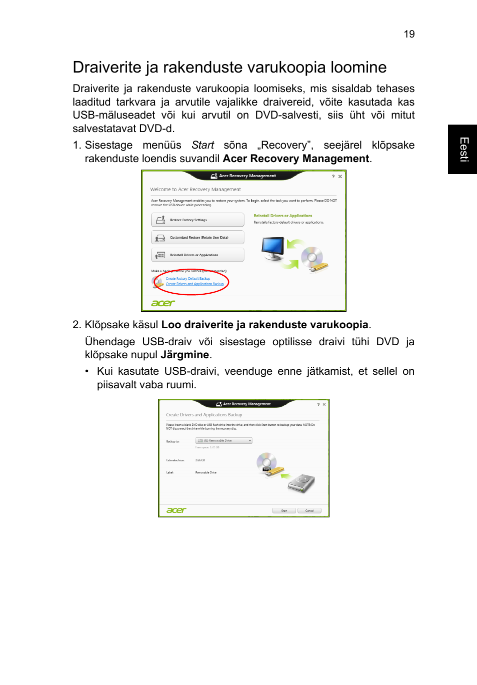 Draiverite ja rakenduste varukoopia loomine | Acer TravelMate P253-MG User Manual | Page 1883 / 2736