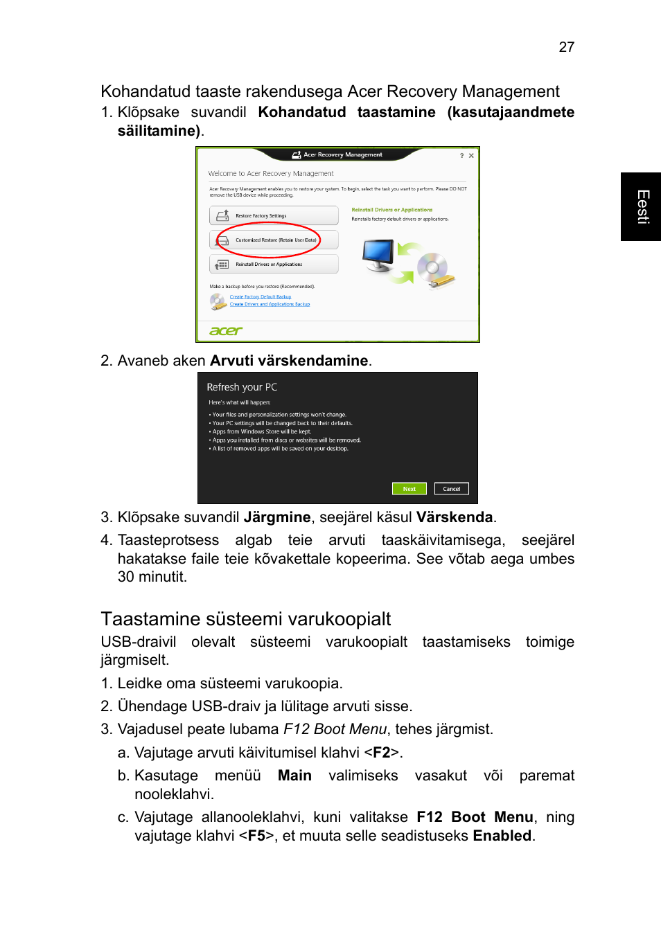 Taastamine süsteemi varukoopialt | Acer TravelMate P253-MG User Manual | Page 1891 / 2736