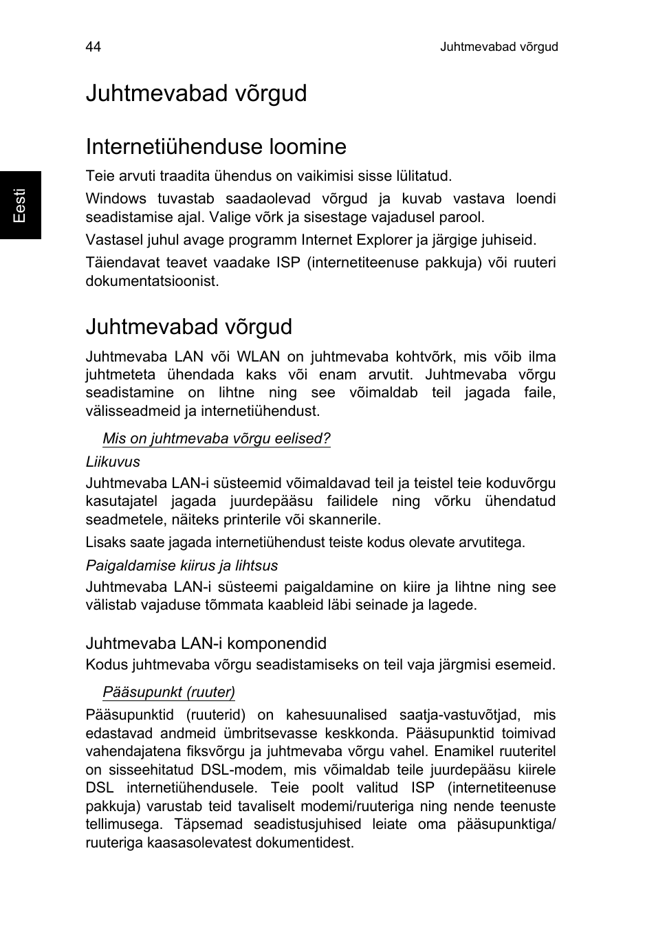 Juhtmevabad võrgud, Internetiühenduse loomine | Acer TravelMate P253-MG User Manual | Page 1908 / 2736