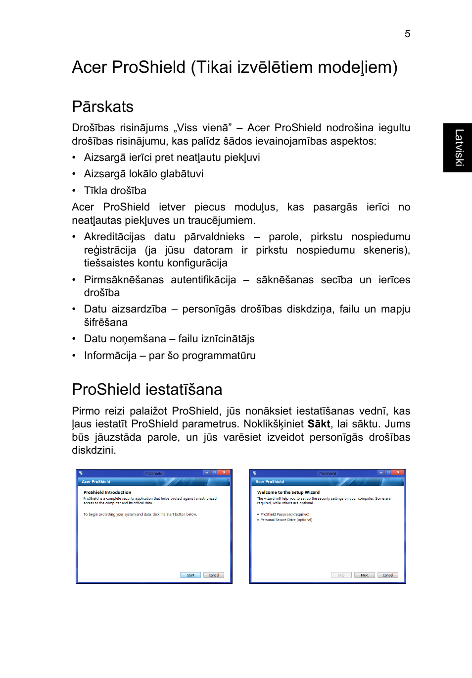 Acer proshield, Pārskats, Proshield iestatīšana | Acer proshield (tikai izvēlētiem modeļiem) | Acer TravelMate P253-MG User Manual | Page 1957 / 2736