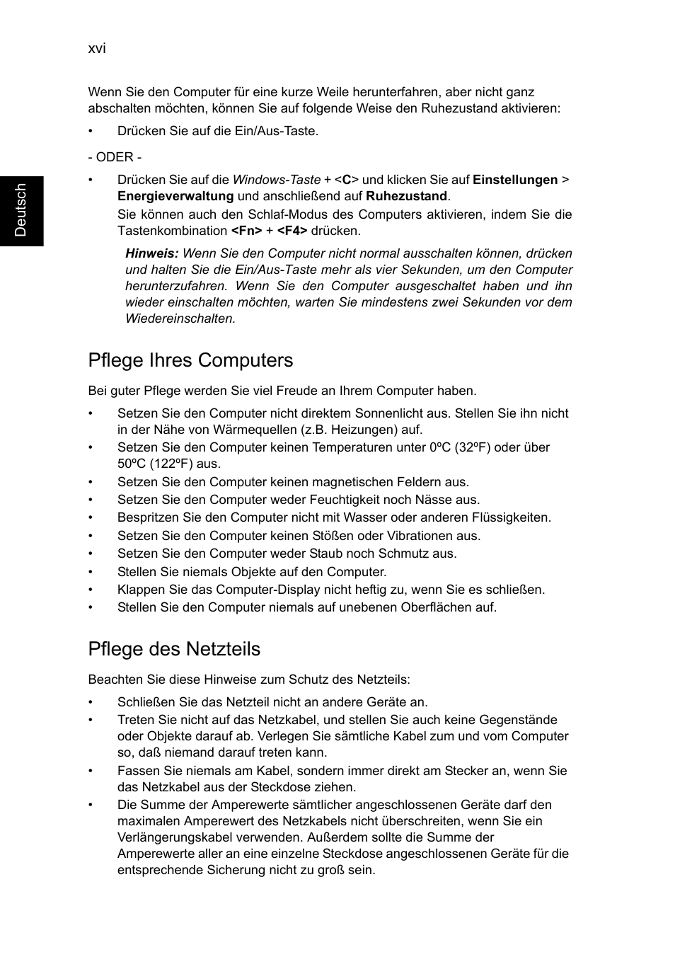 Pflege ihres computers, Pflege des netzteils | Acer TravelMate P253-MG User Manual | Page 198 / 2736