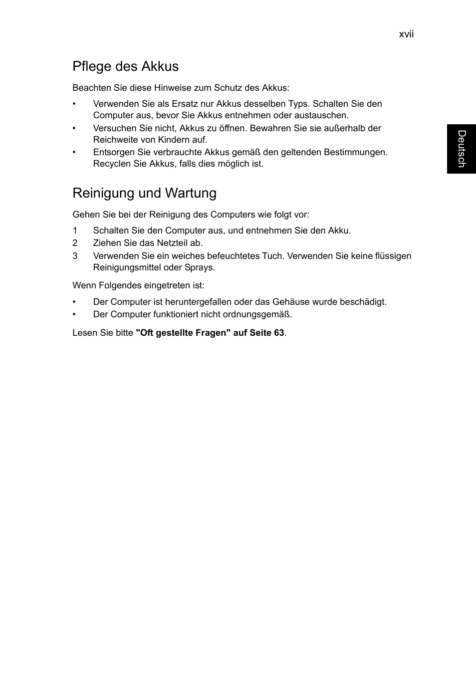 Pflege des akkus, Reinigung und wartung | Acer TravelMate P253-MG User Manual | Page 199 / 2736