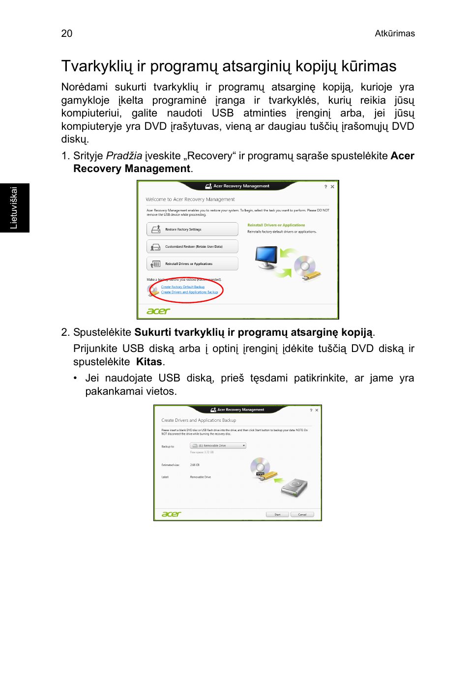 Tvarkyklių ir programų atsarginių kopijų kūrimas | Acer TravelMate P253-MG User Manual | Page 2062 / 2736