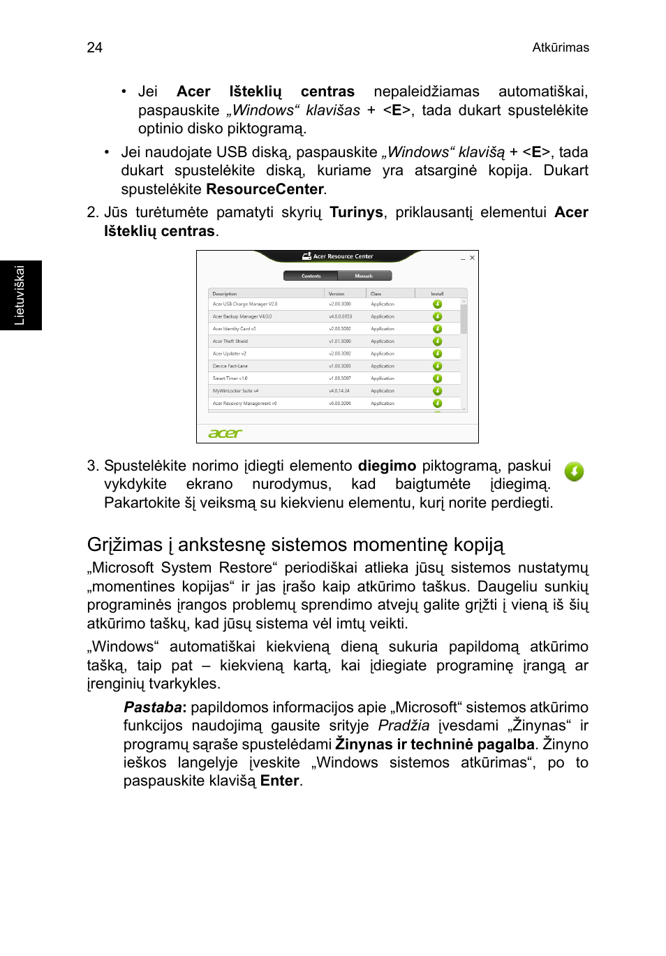 Grįžimas į ankstesnę sistemos momentinę kopiją | Acer TravelMate P253-MG User Manual | Page 2066 / 2736