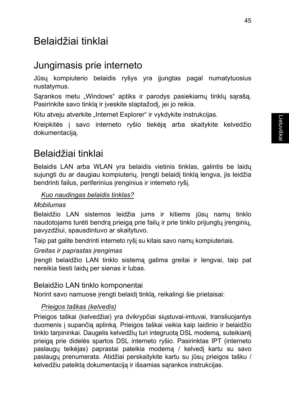 Belaidžiai tinklai, Jungimasis prie interneto | Acer TravelMate P253-MG User Manual | Page 2087 / 2736