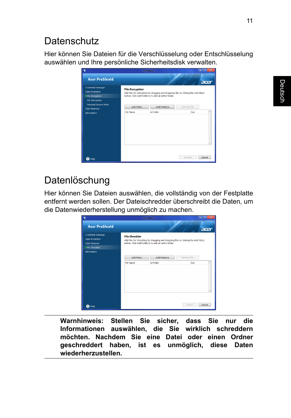 Datenschutz, Datenlöschung | Acer TravelMate P253-MG User Manual | Page 215 / 2736