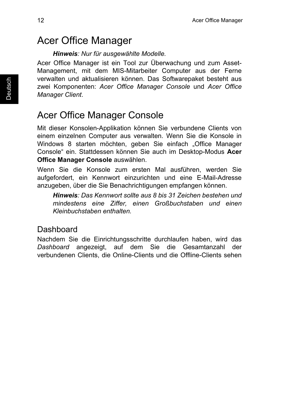 Acer office manager, Acer office manager console, Dashboard | Acer TravelMate P253-MG User Manual | Page 216 / 2736