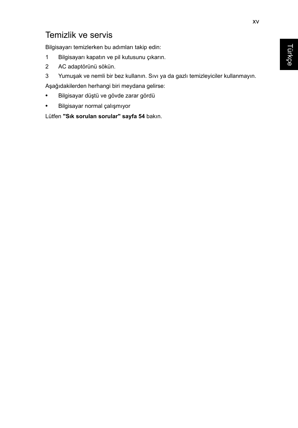 Temizlik ve servis | Acer TravelMate P253-MG User Manual | Page 2231 / 2736