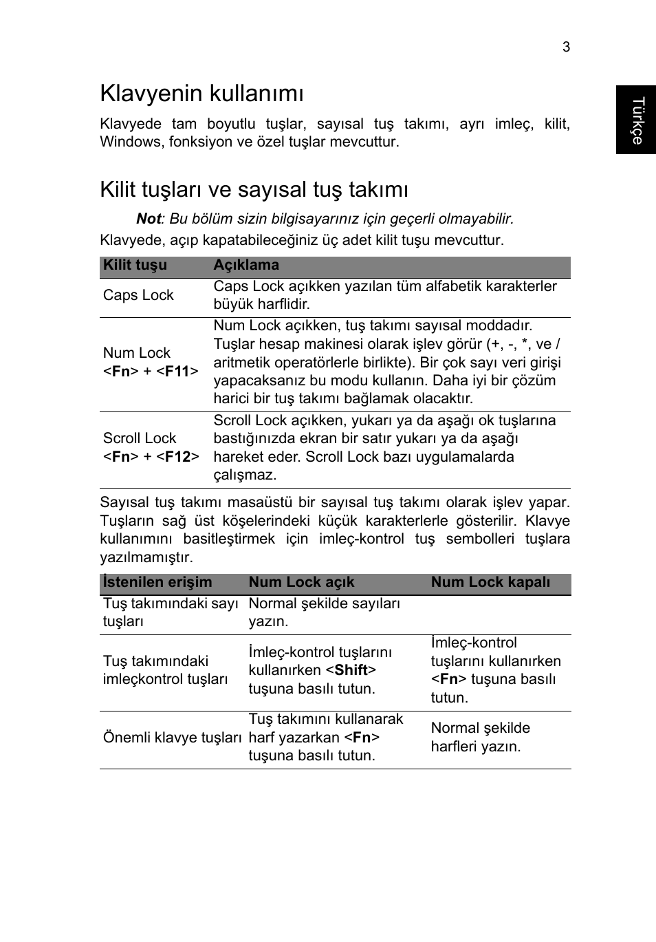 Klavyenin kullanımı, Kilit tuşları ve sayısal tuş takımı | Acer TravelMate P253-MG User Manual | Page 2239 / 2736