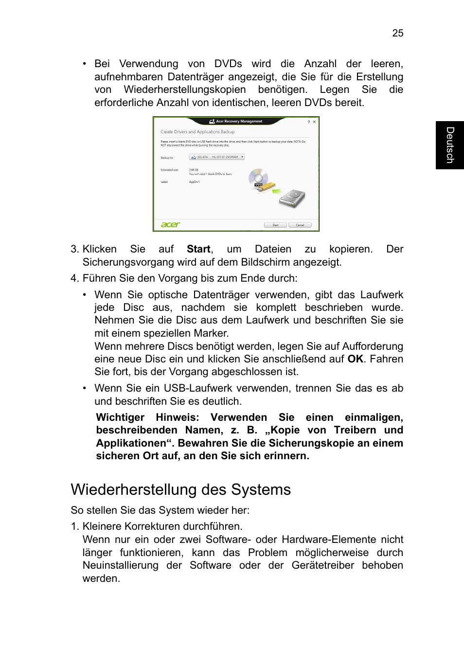 Wiederherstellung des systems | Acer TravelMate P253-MG User Manual | Page 229 / 2736