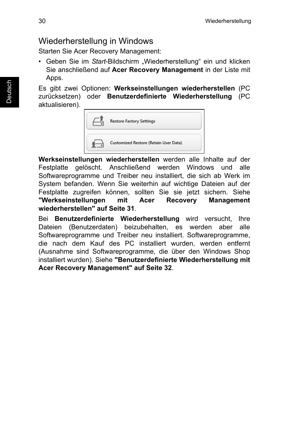 Wiederherstellung in windows | Acer TravelMate P253-MG User Manual | Page 234 / 2736