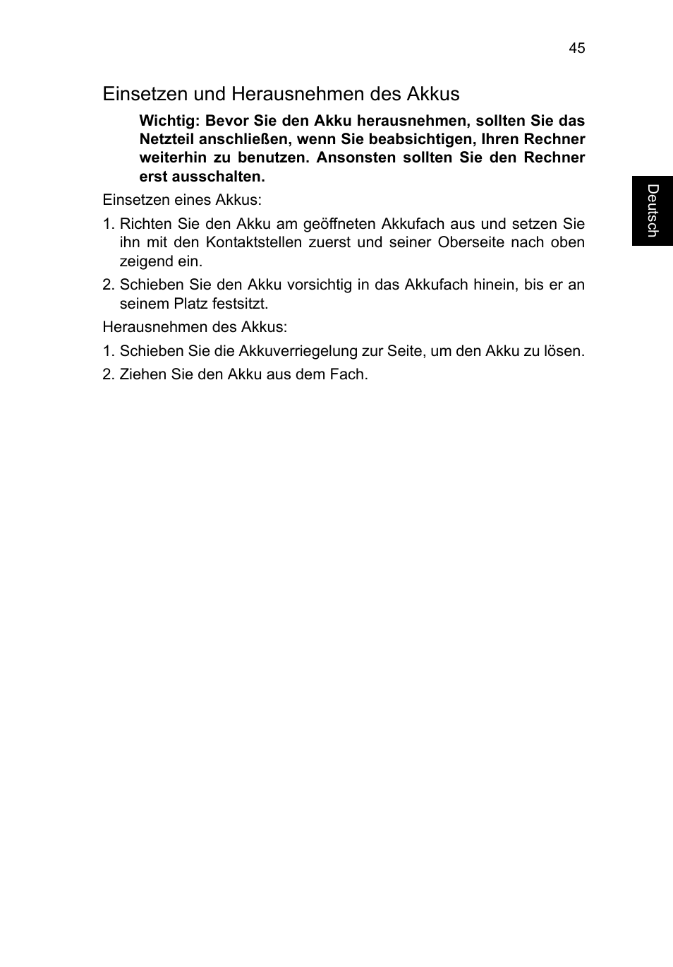 Einsetzen und herausnehmen des akkus | Acer TravelMate P253-MG User Manual | Page 249 / 2736