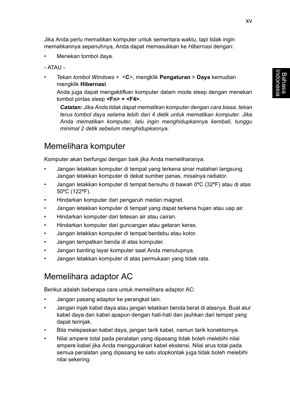 Memelihara komputer, Memelihara adaptor ac | Acer TravelMate P253-MG User Manual | Page 2565 / 2736