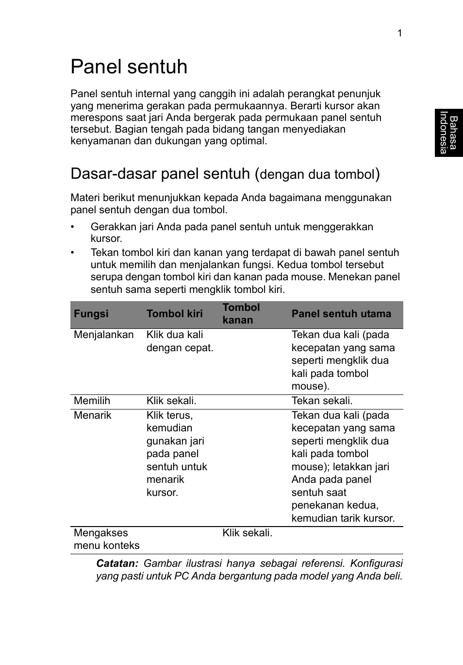 Panel sentuh, Dasar-dasar panel sentuh (dengan dua tombol), Dasar-dasar panel sentuh | Dengan dua tombol | Acer TravelMate P253-MG User Manual | Page 2571 / 2736