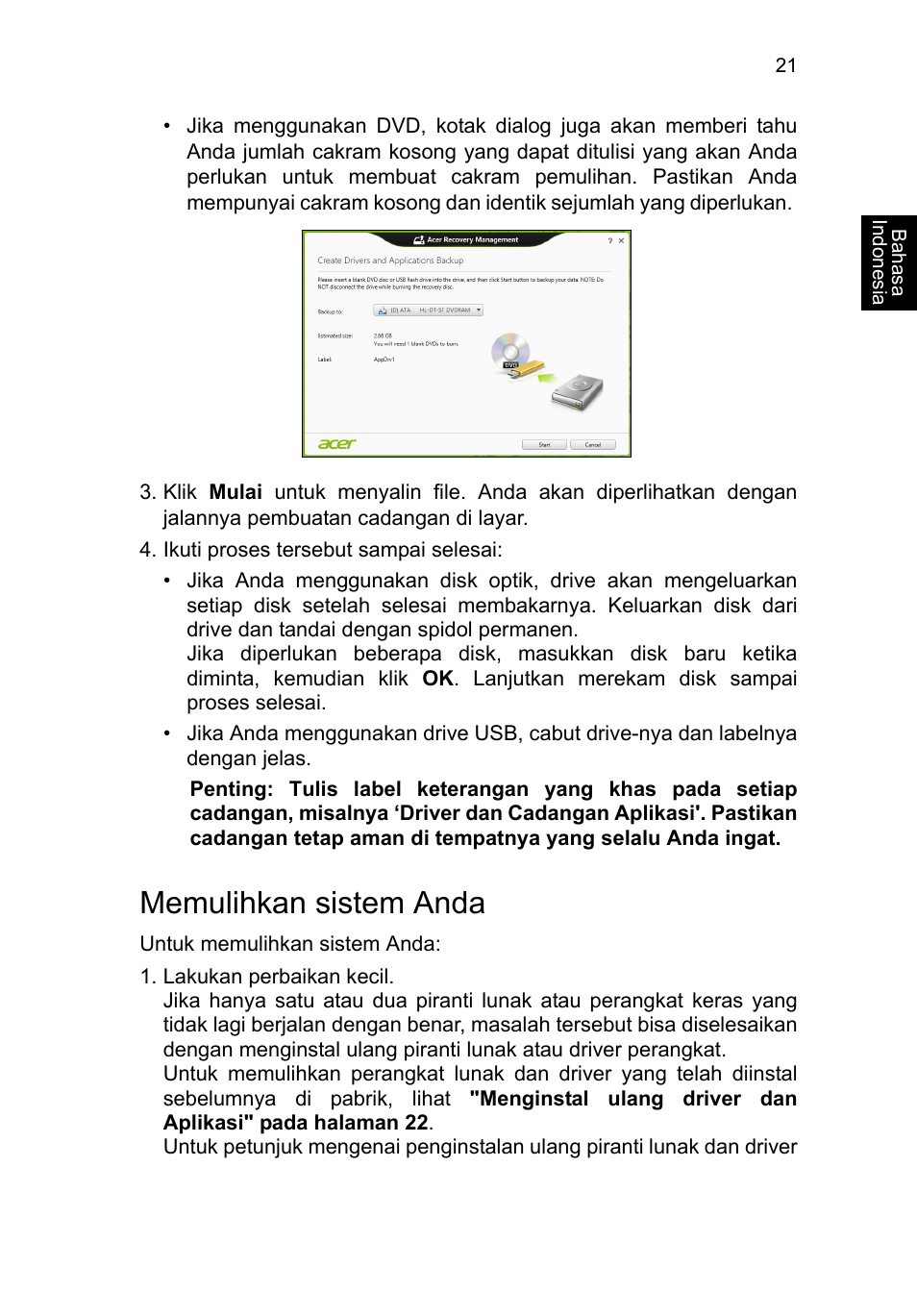 Memulihkan sistem anda | Acer TravelMate P253-MG User Manual | Page 2591 / 2736