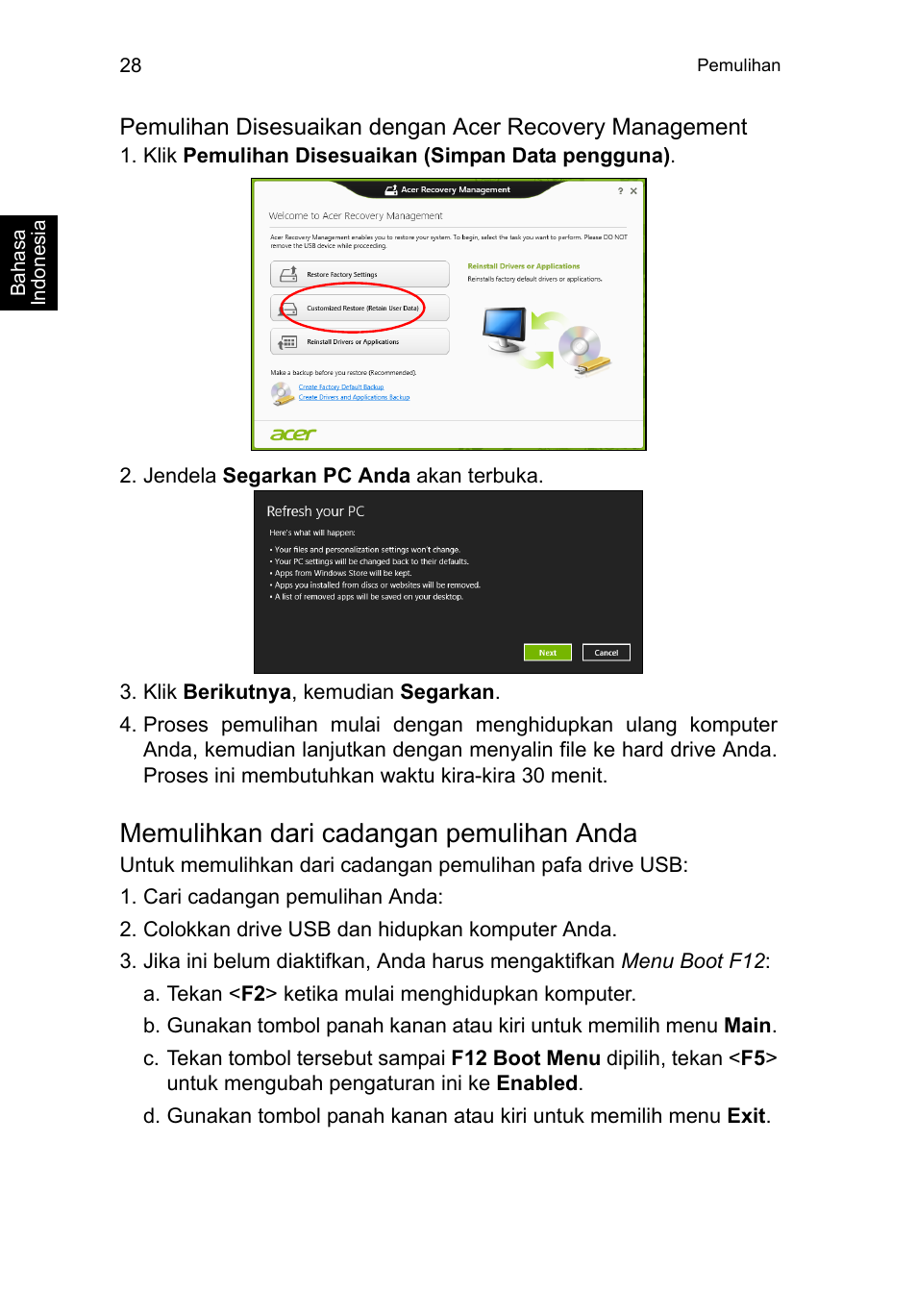 Memulihkan dari cadangan pemulihan anda | Acer TravelMate P253-MG User Manual | Page 2598 / 2736