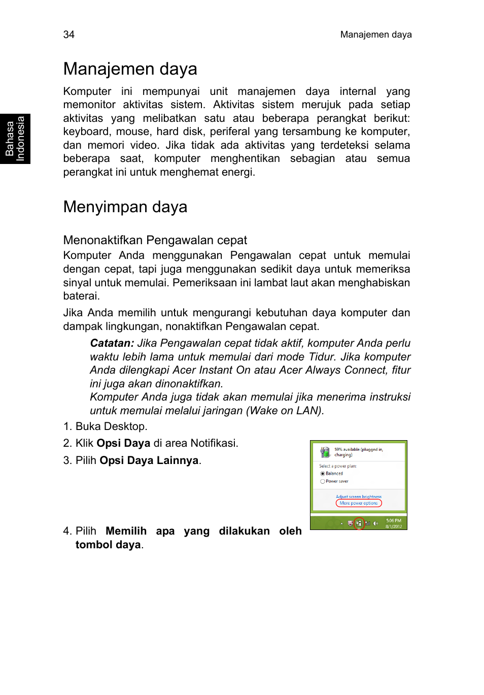 Manajemen daya, Menyimpan daya | Acer TravelMate P253-MG User Manual | Page 2604 / 2736