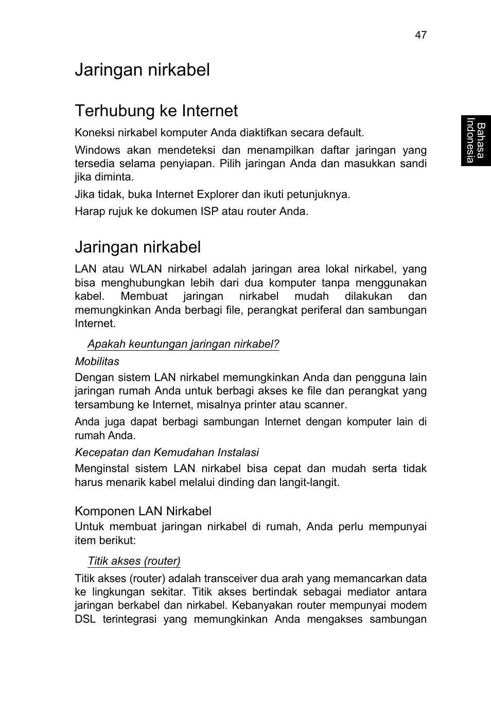 Jaringan nirkabel, Terhubung ke internet | Acer TravelMate P253-MG User Manual | Page 2617 / 2736