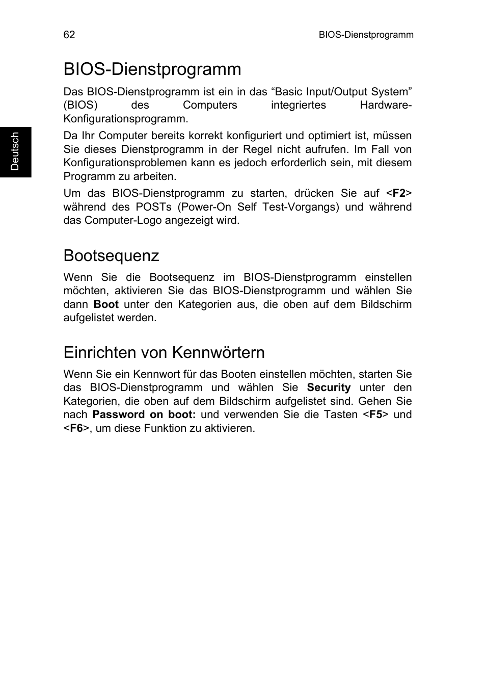 Bios-dienstprogramm, Bootsequenz, Einrichten von kennwörtern | Acer TravelMate P253-MG User Manual | Page 266 / 2736