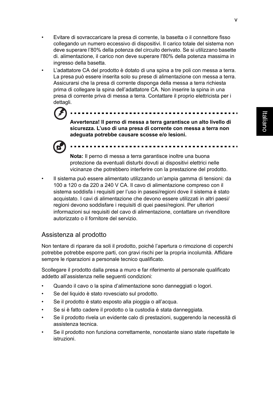 Italiano, Assistenza al prodotto | Acer TravelMate P253-MG User Manual | Page 289 / 2736