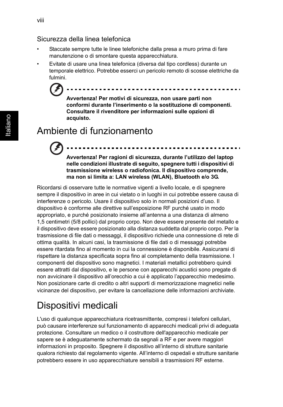 Ambiente di funzionamento, Dispositivi medicali | Acer TravelMate P253-MG User Manual | Page 292 / 2736