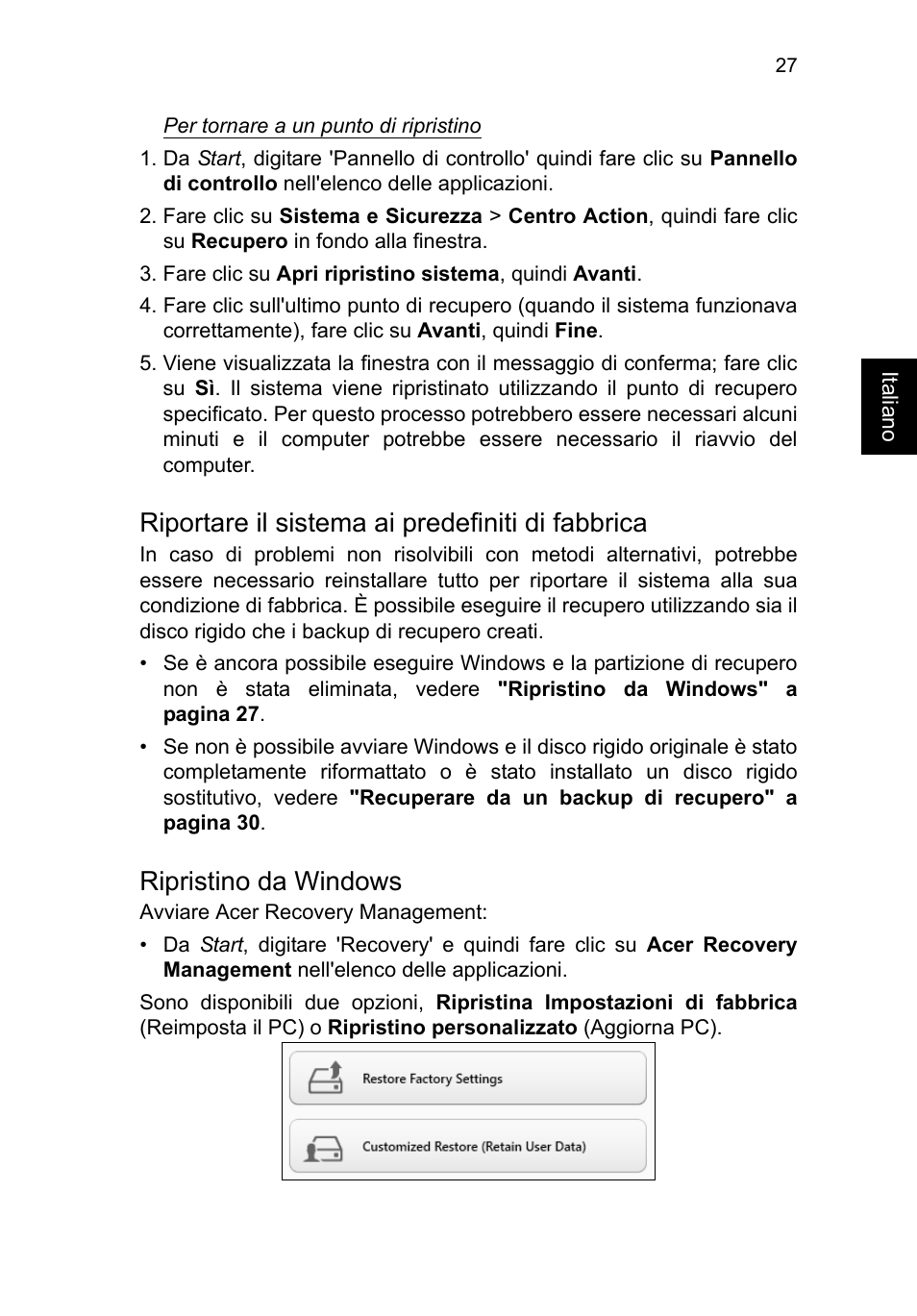 Riportare il sistema ai predefiniti di fabbrica, Ripristino da windows | Acer TravelMate P253-MG User Manual | Page 331 / 2736