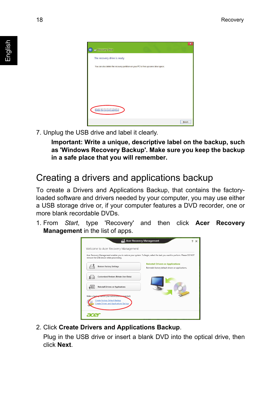 Creating a drivers and applications backup | Acer TravelMate P253-MG User Manual | Page 38 / 2736