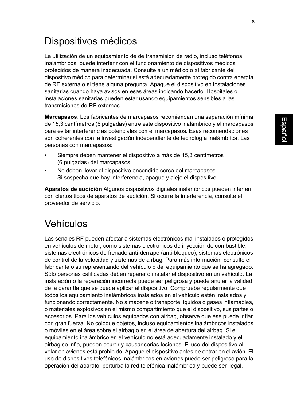 Dispositivos médicos, Vehículos | Acer TravelMate P253-MG User Manual | Page 385 / 2736