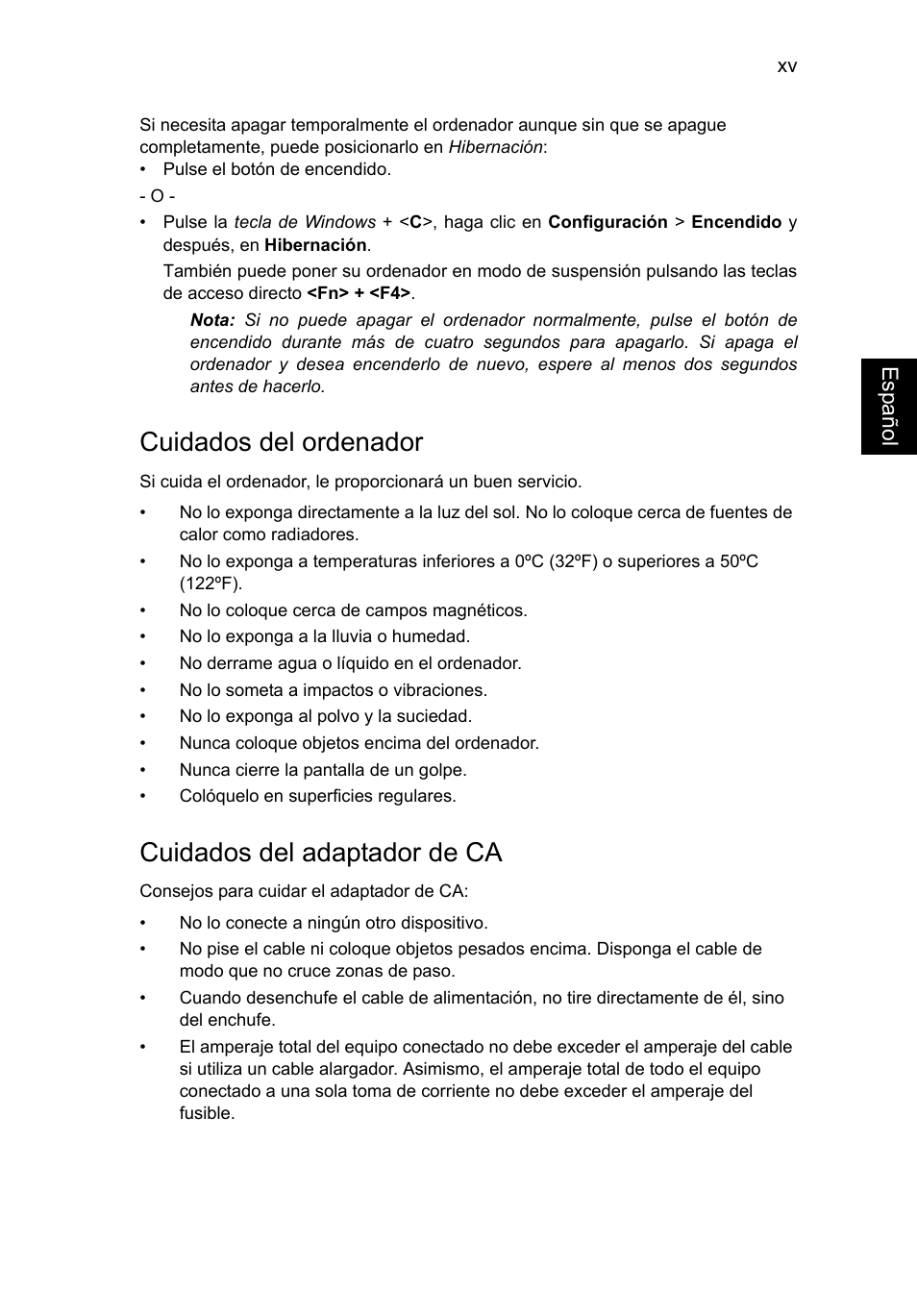 Cuidados del ordenador, Cuidados del adaptador de ca | Acer TravelMate P253-MG User Manual | Page 391 / 2736