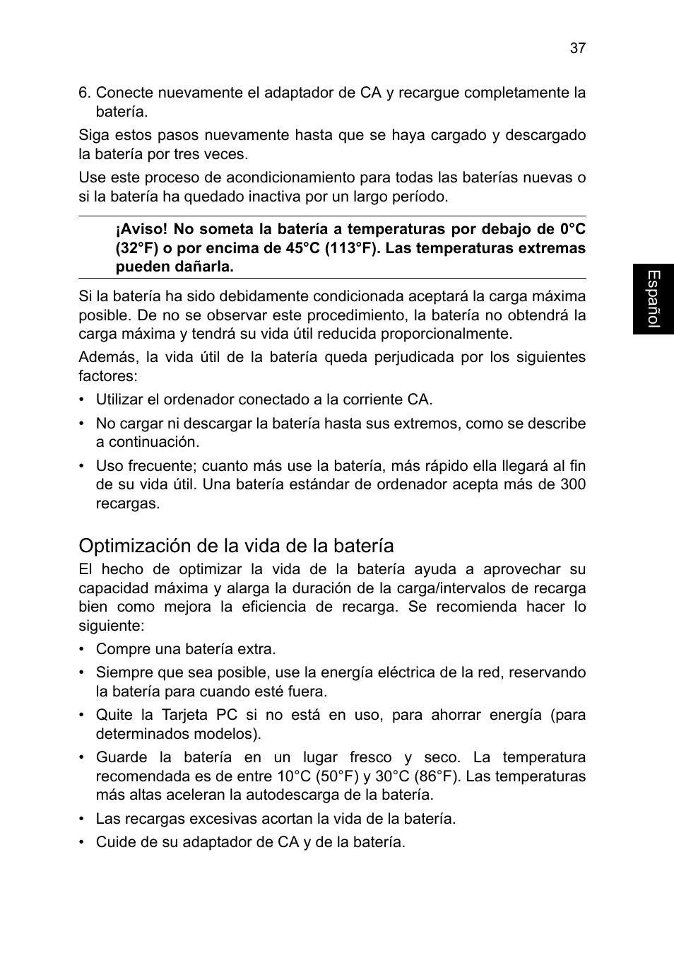 Optimización de la vida de la batería | Acer TravelMate P253-MG User Manual | Page 433 / 2736