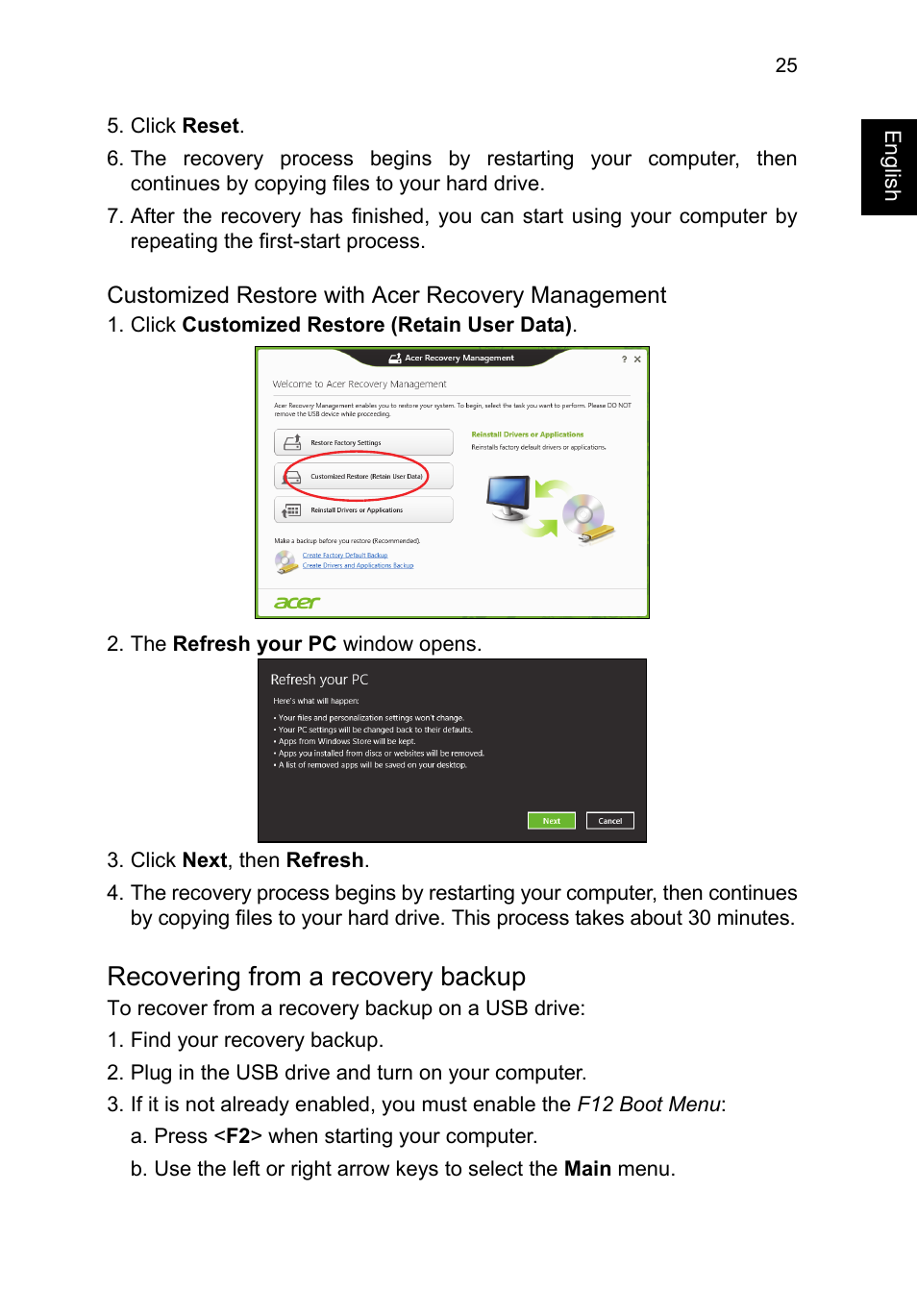 Recovering from a recovery backup | Acer TravelMate P253-MG User Manual | Page 45 / 2736