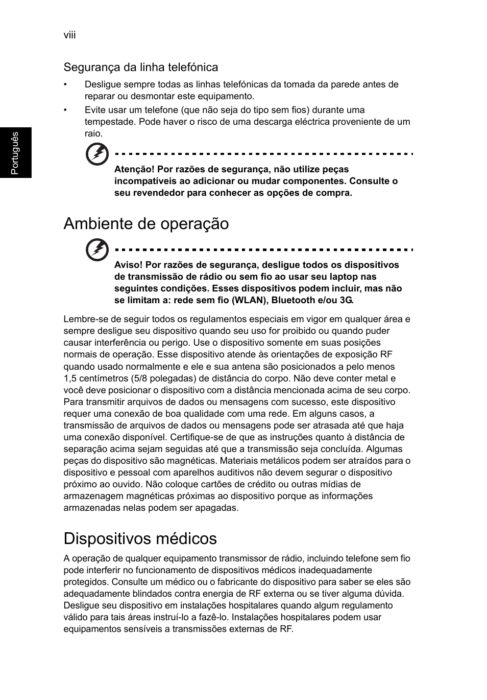 Ambiente de operação, Dispositivos médicos | Acer TravelMate P253-MG User Manual | Page 476 / 2736