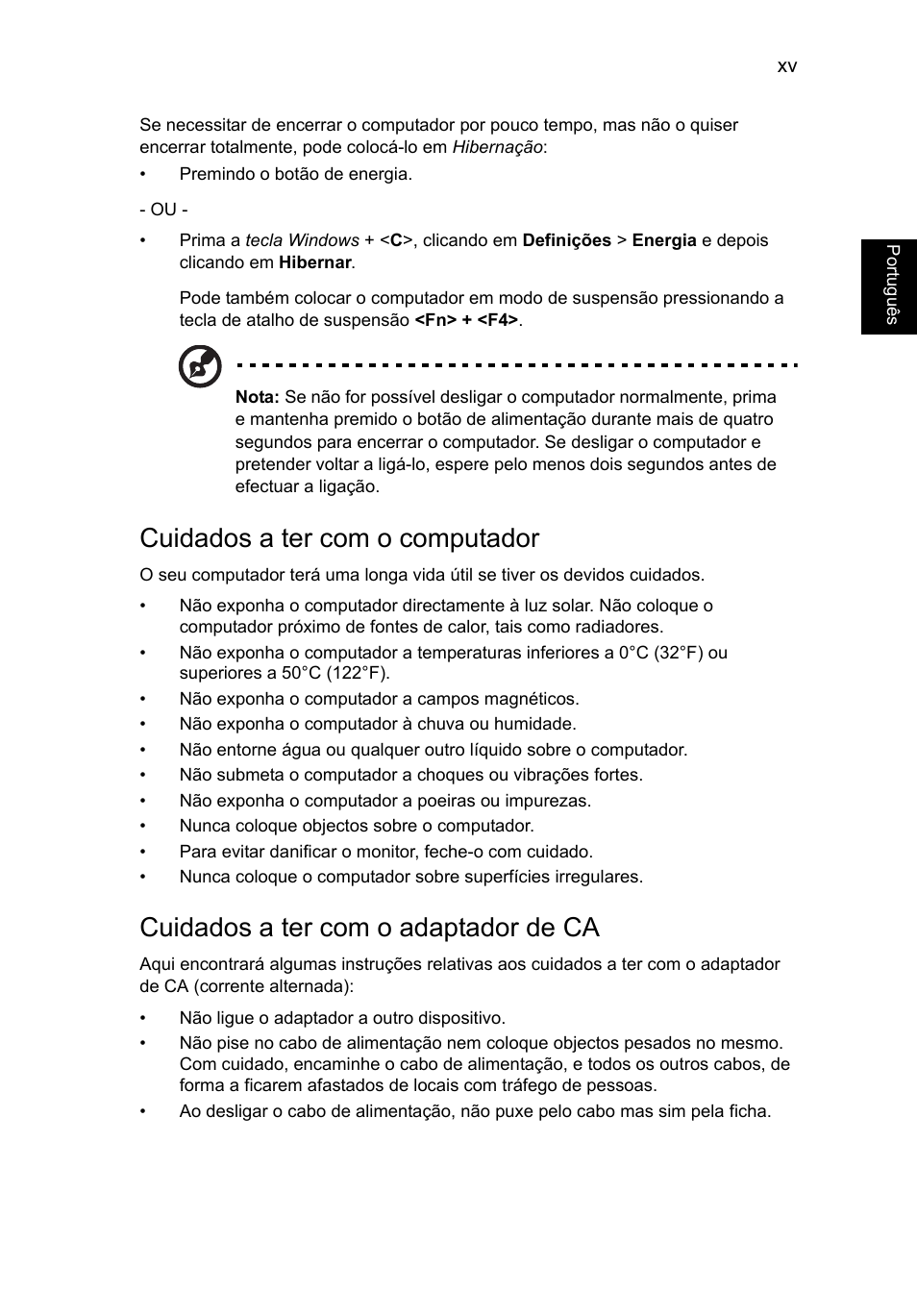 Cuidados a ter com o computador, Cuidados a ter com o adaptador de ca | Acer TravelMate P253-MG User Manual | Page 483 / 2736