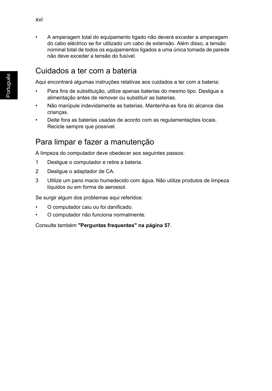 Cuidados a ter com a bateria, Para limpar e fazer a manutenção | Acer TravelMate P253-MG User Manual | Page 484 / 2736