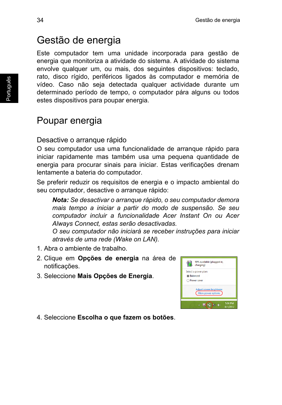 Gestão de energia, Poupar energia | Acer TravelMate P253-MG User Manual | Page 522 / 2736