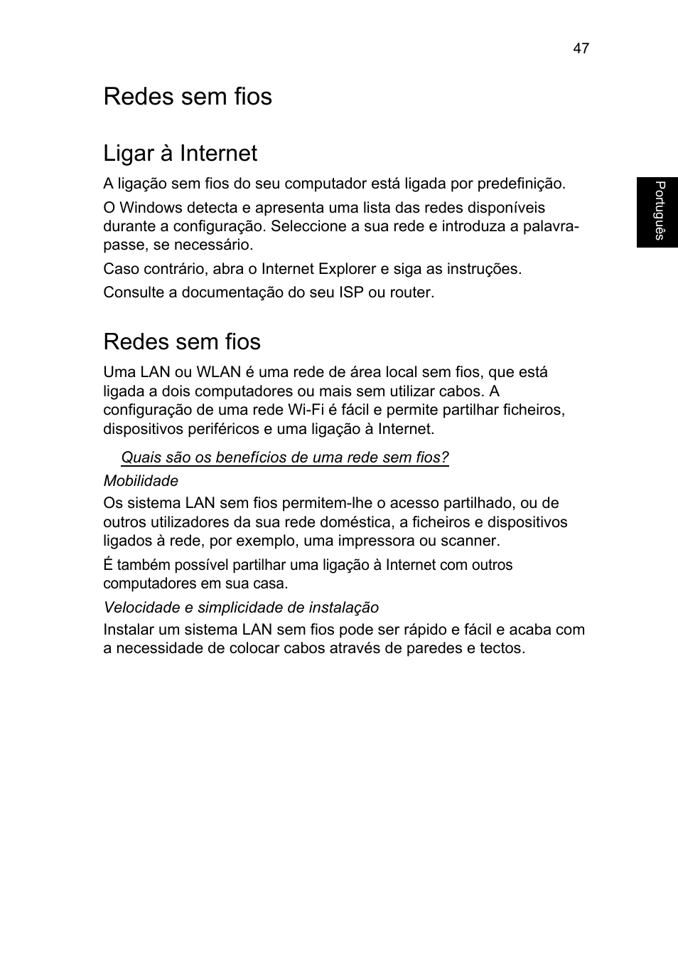 Redes sem fios, Ligar à internet | Acer TravelMate P253-MG User Manual | Page 535 / 2736