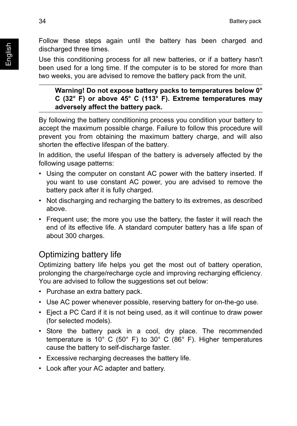 Optimizing battery life | Acer TravelMate P253-MG User Manual | Page 54 / 2736