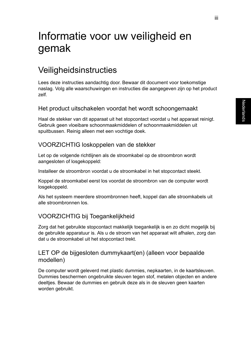 Informatie voor uw veiligheid en gemak, Veiligheidsinstructies | Acer TravelMate P253-MG User Manual | Page 563 / 2736