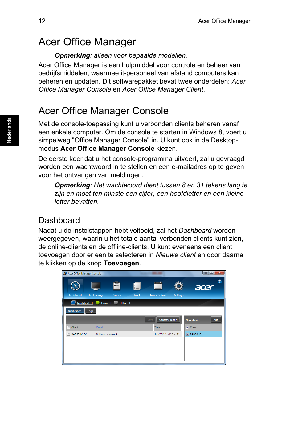 Acer office manager, Acer office manager console, Dashboard | Acer TravelMate P253-MG User Manual | Page 592 / 2736