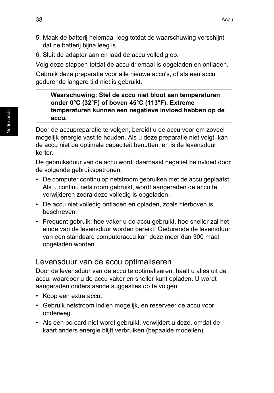 Levensduur van de accu optimaliseren | Acer TravelMate P253-MG User Manual | Page 618 / 2736