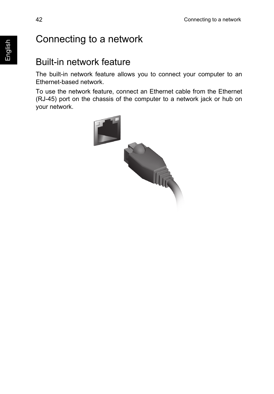 Connecting to a network, Built-in network feature | Acer TravelMate P253-MG User Manual | Page 62 / 2736