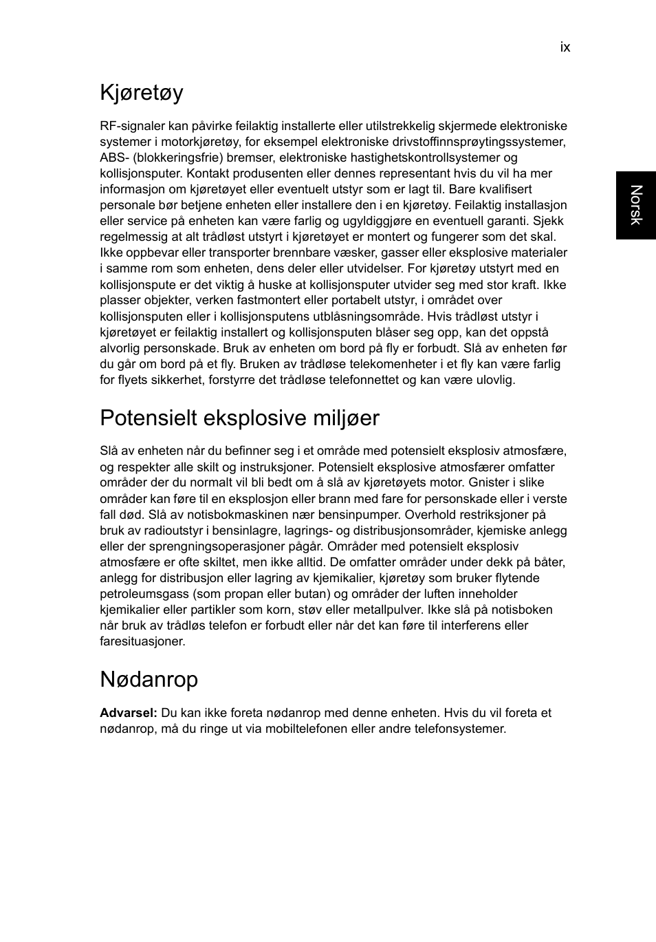 Kjøretøy, Potensielt eksplosive miljøer, Nødanrop | Acer TravelMate P253-MG User Manual | Page 663 / 2736