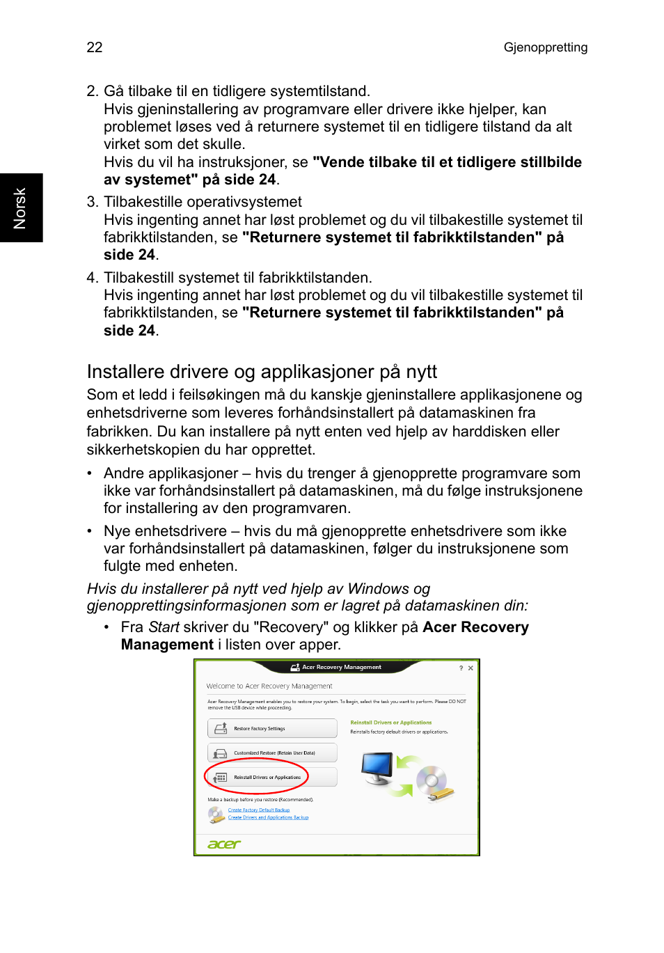 Installere drivere og applikasjoner på nytt | Acer TravelMate P253-MG User Manual | Page 696 / 2736