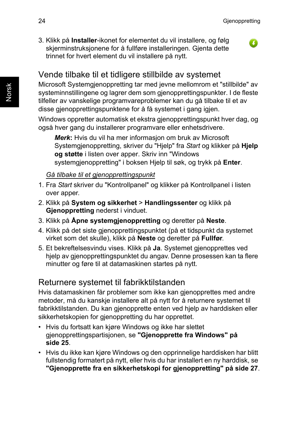 Returnere systemet til fabrikktilstanden | Acer TravelMate P253-MG User Manual | Page 698 / 2736