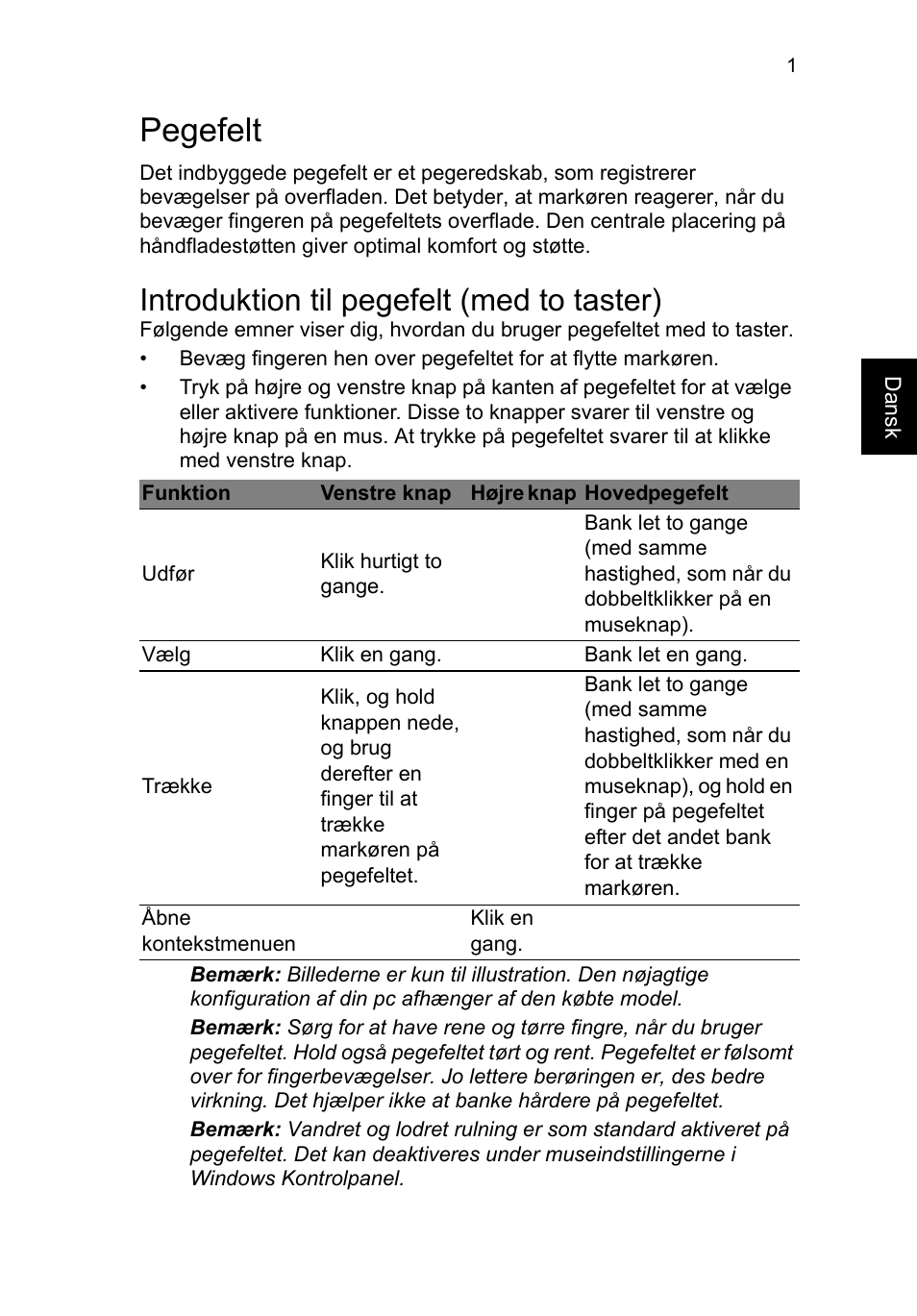 Pegefelt, Introduktion til pegefelt (med to taster) | Acer TravelMate P253-MG User Manual | Page 763 / 2736